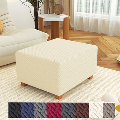 Premium Stretch Jacquard Storage Ottoman Cover, Washable Slipcover
