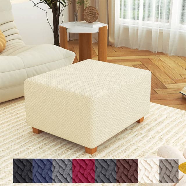 Premium Stretch Jacquard Storage Ottoman Cover, Washable Slipcover