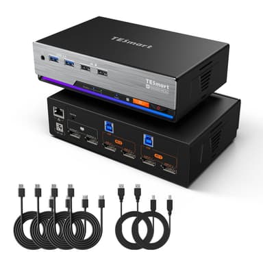 DP 1.4 Dual 8K@60Hz 4K@144Hz KVM-Switch für 2 PCs & 2 Monitore, mit Multi-PC-Steuerung, Drag & Drop Dateifreigabe, USB 3.2 Gen1 & integriertem Gigabit-Netzwerk