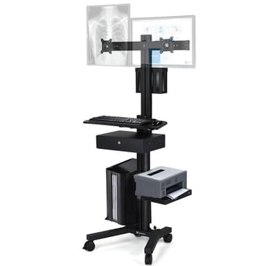 DIY NexusX 2-Monitor Mobile Workstation Cart w/ Locking Storage Drawer