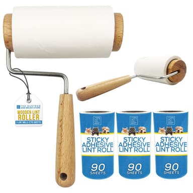Wooden Lint Roller with 3 Refills | Pet Hair & Lint Remover