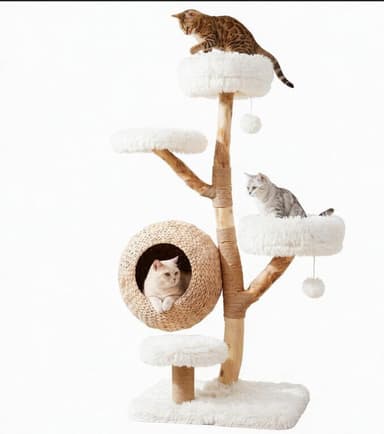 5-Tier Wooden Cat Tree with Cattail Condo