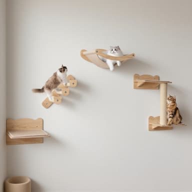 4-Piece Cat Wall Set with Hammock and Steps