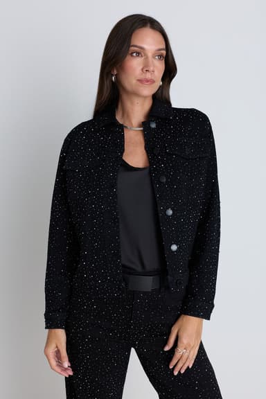 Sybil Crystal Denim Jacket - Black