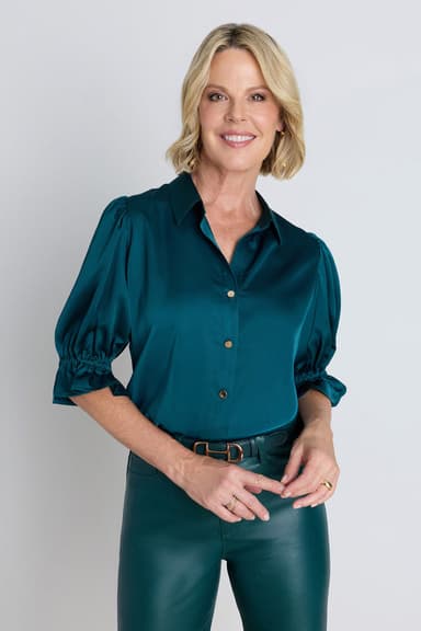 Cindy Ruffle Sleeve Blouse - Deep Teal