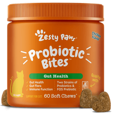 Zesty Paws Probiotic Bites For Cats - Chicken Flavor - 60 Count Soft Chews