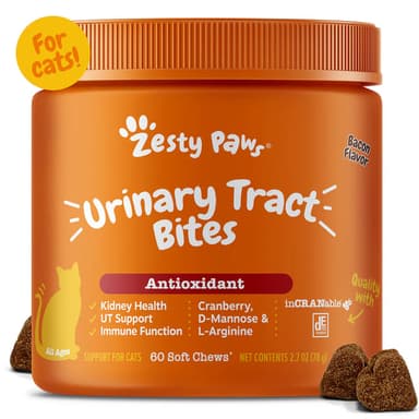 Zesty Paws Urinary Tract Bites for Cats - Bacon Flavor - 60 Count Soft Chews
