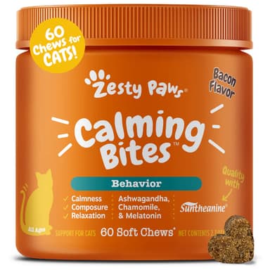 Zesty Paws Calming Bites For Cat - Bacon Flavor  - 60 Count Soft Chews