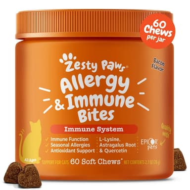 Zesty Paws Allergy & Immune Bites For Cat - Bacon Flavor - 60 Count Soft Chews