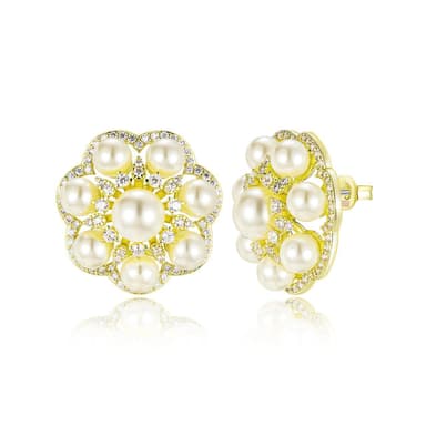 Oversized Pearl Flower Stud Earrings