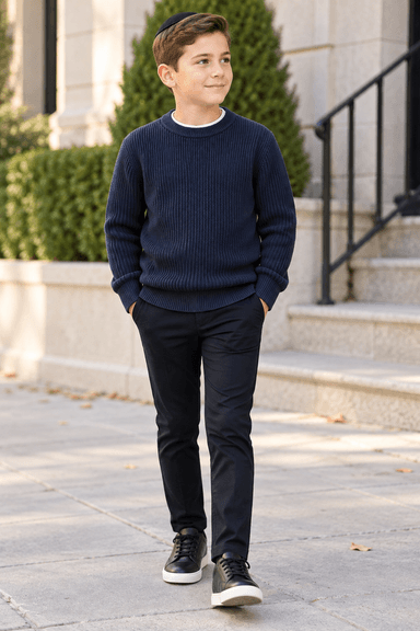 T.O. Collection Boys Crew Neck Ribbed Knit Sweater