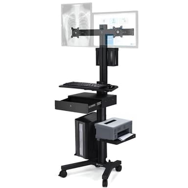 TheLAShop NexusX Dual-Screen Rolling PC Cart with Drawer