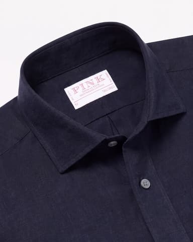 Navy Tailored Fit Essential Linen Smart Casual Shirt