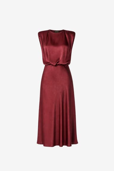 FLORA SLEEVELESS BLOUSON SILKY SATIN DRESS