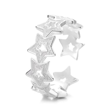 Sterling Silver Hollow Star Open Ring, Sweet Spliced Pentagram Adjustable Finger Ring, Minimal High-End Daily Stackable Jewelry for Women