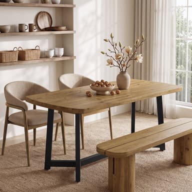63" Farmhouse Dining Table, Pine Wood Rectangular Kitchen Table for 4-6(Table Only)