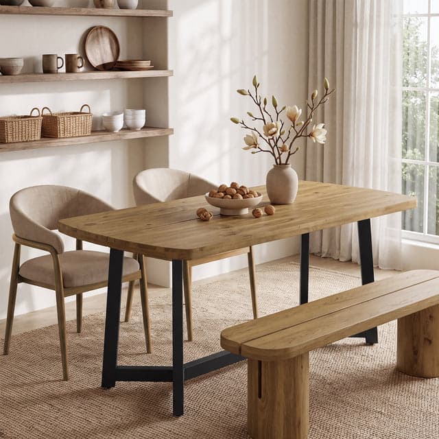 63" Farmhouse Dining Table, Pine Wood Rectangular Kitchen Table for 4-6(Table Only)