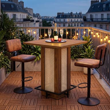 31.5" Square Bar Table, Rattan Pub Table with Footrest for Kitchen Breakfast Nook