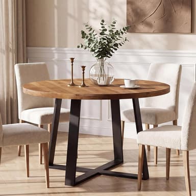 47" Solid Wood Dining Table, Farmhouse Round Kitchen Table for 4-6 People