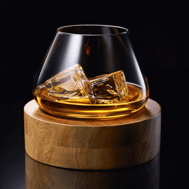 Kami Rotating Crystal Whisky Glass & Wooden Coaster