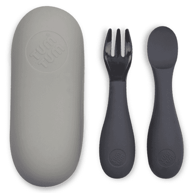 Baby Cutlery Set with Handy Travel Case, Grey