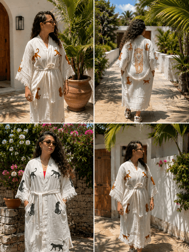 Leopard Cotton Kimono Robe-Short