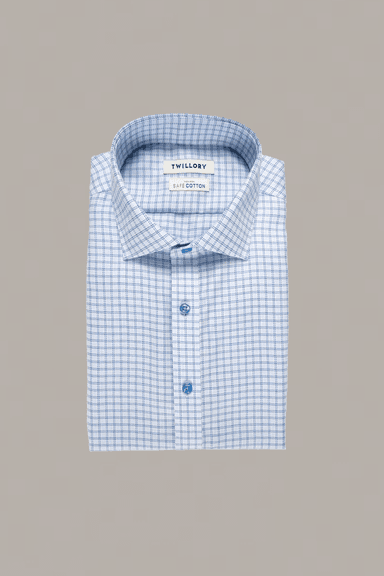 Non-Iron Blue Windowpane Twill