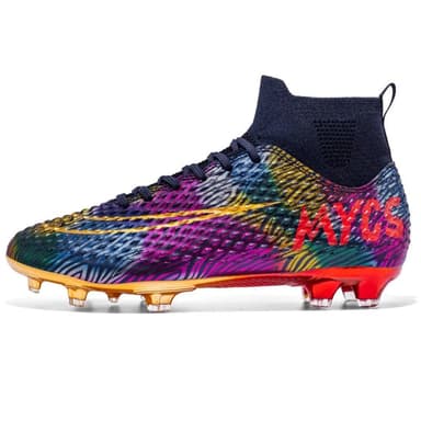 Kids & Youth Soccer Cleats for Firm Ground Football, Soccer, Baseball, Softball-White/Black/Cyan