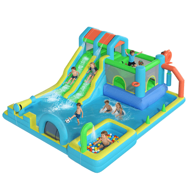 EROMMY Inflatable Bounce House, Bouncy House with Double Water Slide, Inflatable Bouncy Castle Water Bounce House with Blower, Climbing Wall, Jumping, Splash Po