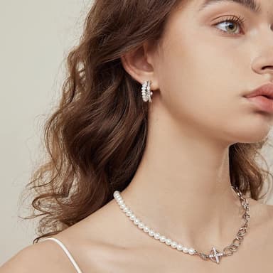 Streamer Pearl Stud Earrings For Women Delicate Bead-set Diamond