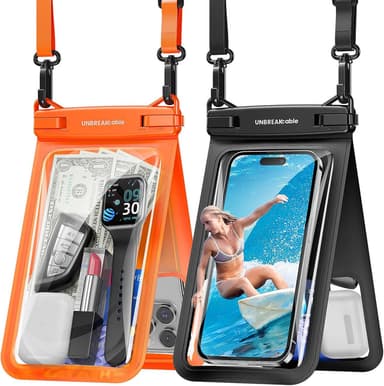 IPX8 Waterproof Phone Pouch 2-Pack, Double Space Dry Bag for iPhone 15 16 17 Pro Max up to 7"