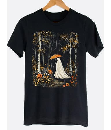Black Ghost Pumpkin Path Unisex Graphic Tee