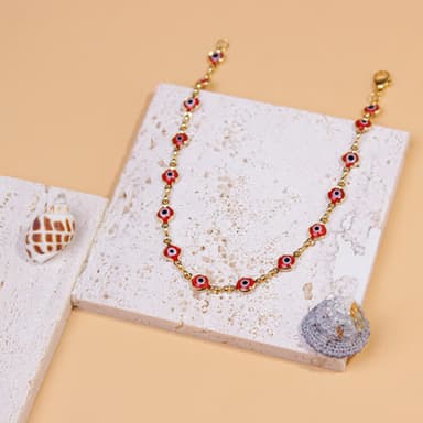 18K Yellow Gold Evil Eye Crystal Ankle Bracelet