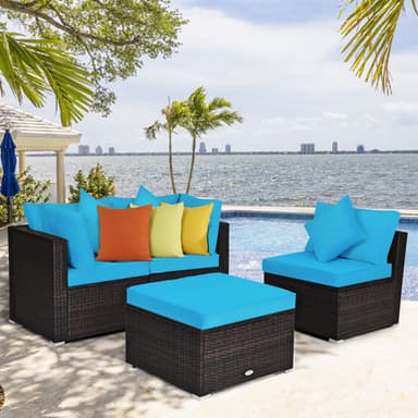 4-Piece Patio Rattan Furniture Set with Removable Cushions and Pillows