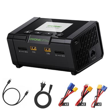 OVONIC X2 Pro Dual Channel Smart LiPo Balance Charger AC 400W DC 600W x2 20A with 3.5-inch IPS Display and Bluetooth APP Control for 1-8S LiPo LiHV Li-Ion NiMH 