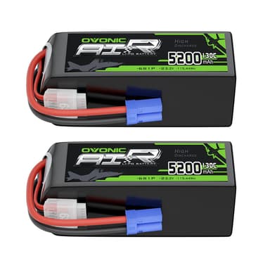 2-Pack OVONIC 6S 5200mAh 22.2V 130C LiPo Battery with EC5 Plug for ARRMA 6S Kraton Mojave 1/8 RC Car EDF Jet Airplane