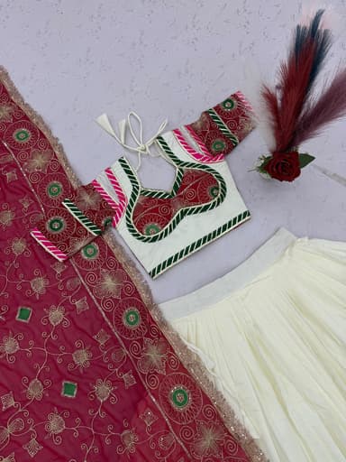 Navratri Special Pink Ivory Embroidered Lehenga – With Dupatta