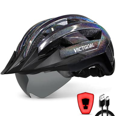 GLITTER Road Bike Helmet with Visor, Magnetic Goggles & LED Rear Light