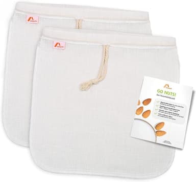 Amazy Borsa per Latte di Noci (2 Sacchetti) - Sacchetto filtrante Latte vegetale, Latte di Noci, Mandorla, Frutta secca, e Cereali con 8 Etichette di Gesso e Ma