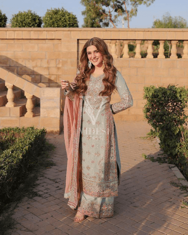 Roma Faux Georgette Embroidered Sharara Set with Sequin Work & Lace Dupatta