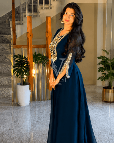Jennie Heavy Blooming Faux Georgette Anarkali Gown Set with Embroidery