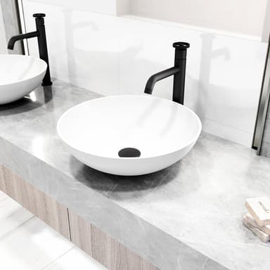 Matte Stone Round Vessel Bathroom Sink with Faucet and Pop-Up Drain