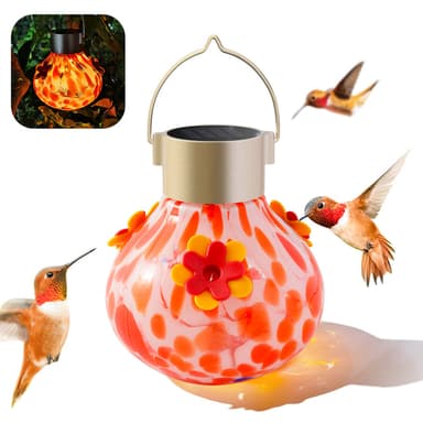 VINGUYS Red Solar Hummingbird Feeder with Light