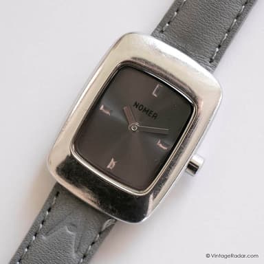 Vintage Nomea Tank Watch for Ladies Swiss Movement & Gray Strap