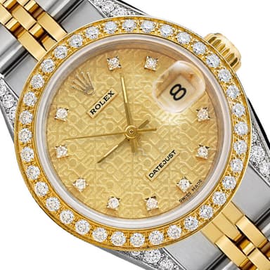 26mm Rolex Datejust 69173 Champagne Dial 18k Gold Diamond Bezel Women's Watch