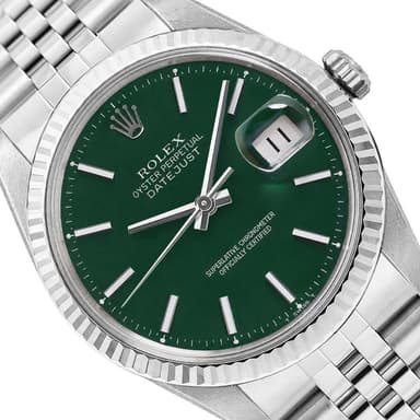 Rolex Datejust 1601 36mm Green Dial 18K White Gold Bezel Jubilee Watch