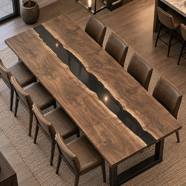 Black Walnut Wood Black Epoxy Resin Table for Home Dining Spaces