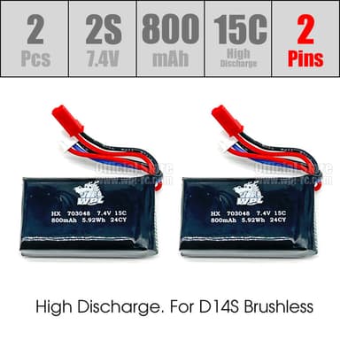 2pcs 2S 7.4V 800mAh 15C LiPo Battery