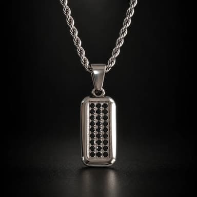 Men's Black CZ Dog Tag Necklace