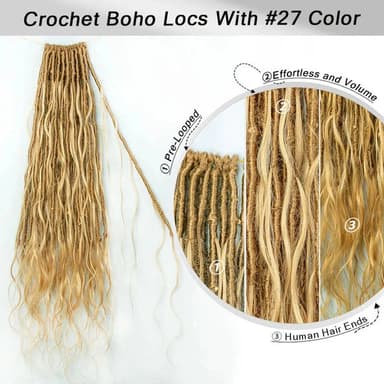 #27 Honey Blonde Pre-looped Crochet Boho Locs With Body Wave Hair Curls